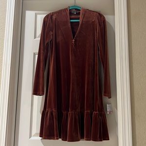 Burnt orange velvet drop waist dress